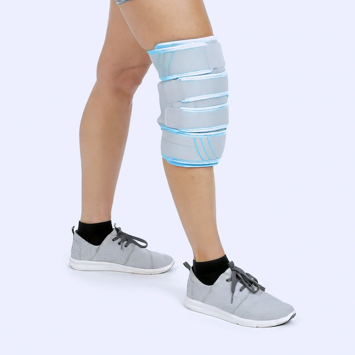 Knee ice wrap on leg