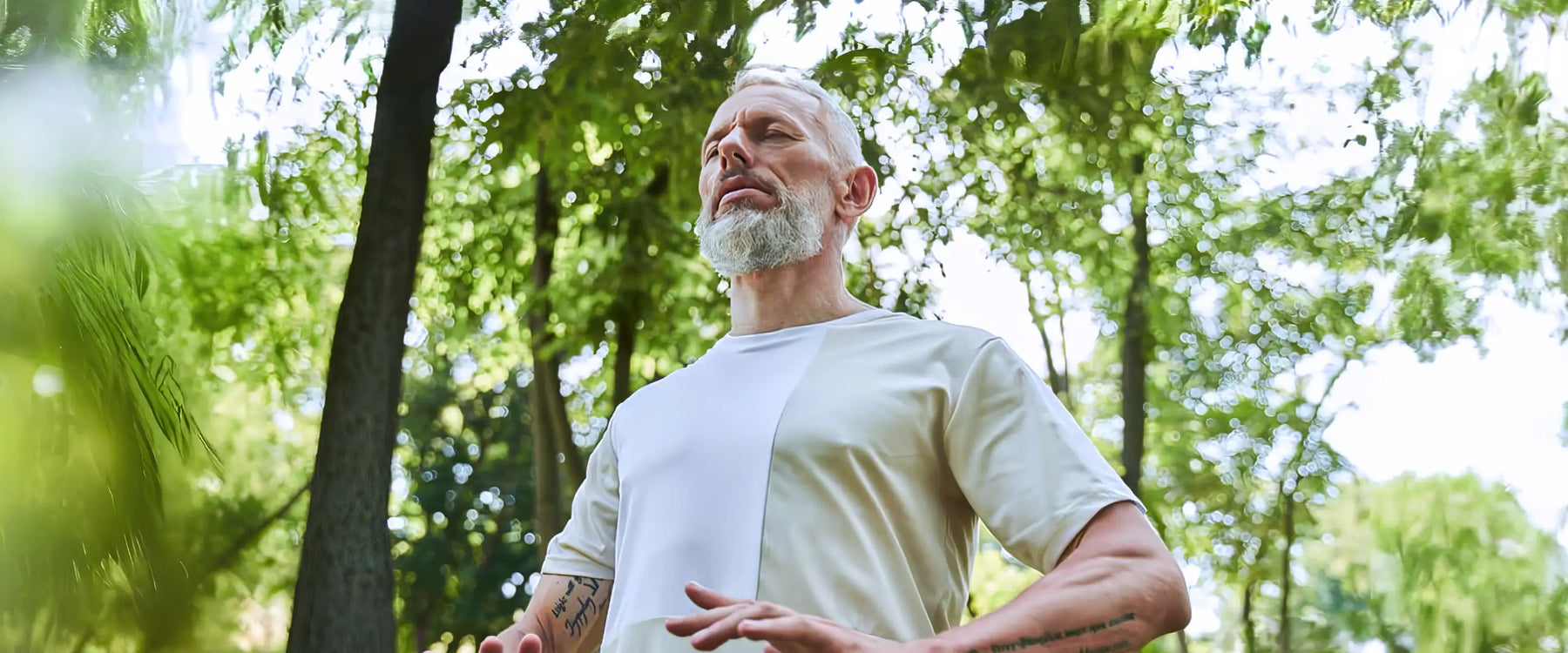 Man practicing breathing yoga