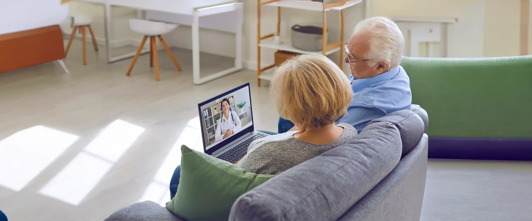 Senior using telemedicine services at home