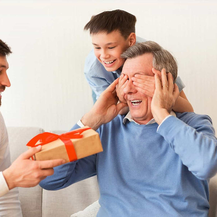 giving grandpa a gift