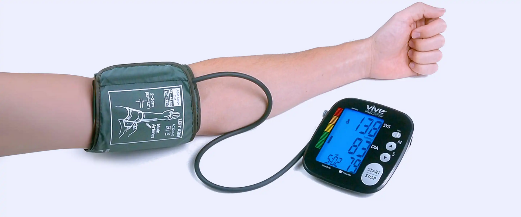 taking blood pressure with upper arm cuff