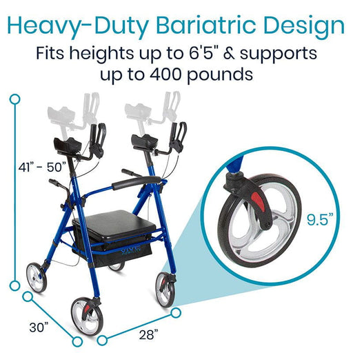 heavy-duty bariatric design fits heights up to 6'5" and supports up to 400lns