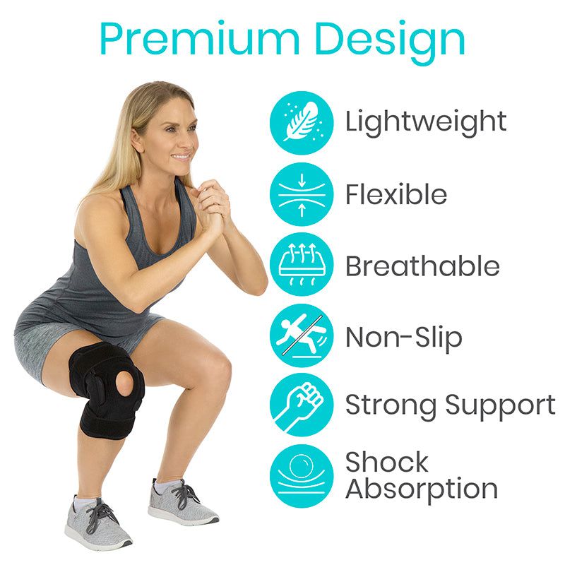 VIVE Hinged Knee Brace Open Patella Support Wrap For Compression For Acl  Mcl Torn Iscus Liga T And Tendonitis For Running Athletic Tear Arthritis  Joint Adjustable Strap Pack of 1 Beige 