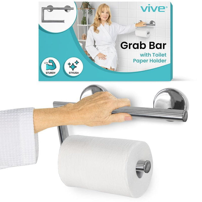 Metal Grab Bar With Toilet Paper Holder