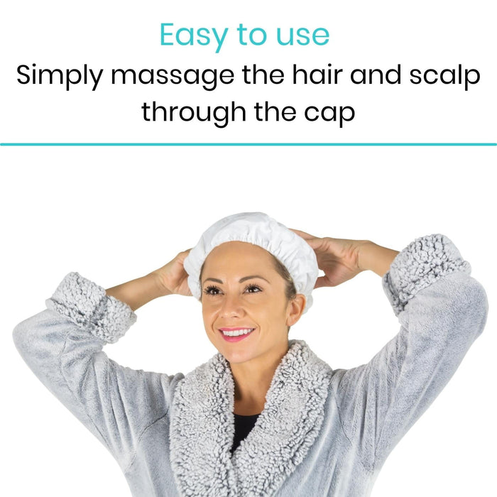 massaging hair and scalp through shampoo cap