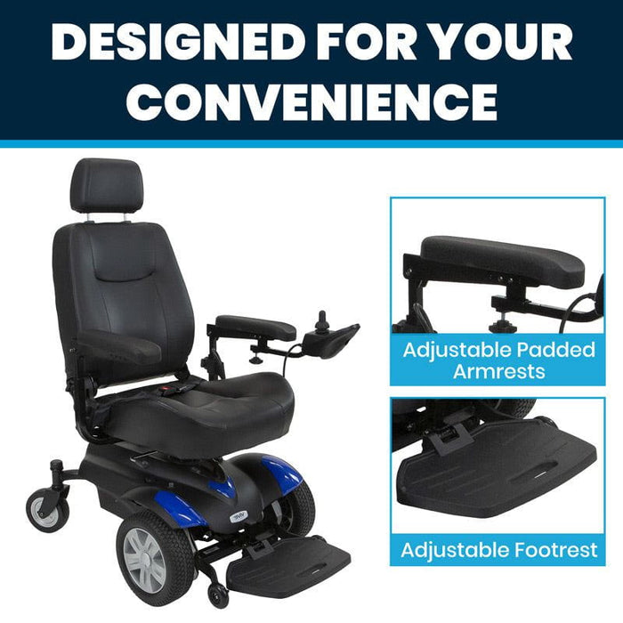 electric wheelchair with adjustable padded armrests and footrest