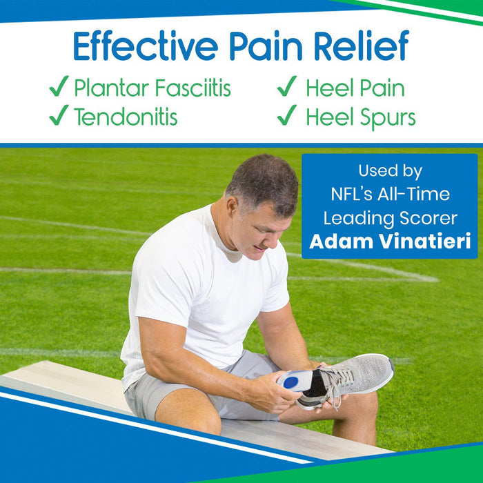 effective pain relief for plantar fasciitis, tendonitis, heel pain & spurs. Used by NFL's all-time leading scorer, Adam Vinatieri