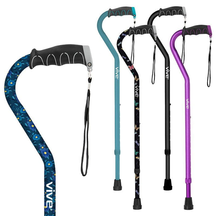 vive blue floral offset cane