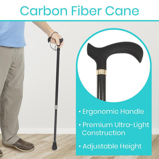 Carbon Fiber Cane, Ergonomic Handle, Premium Ultra-light Construction, Adjustable Height