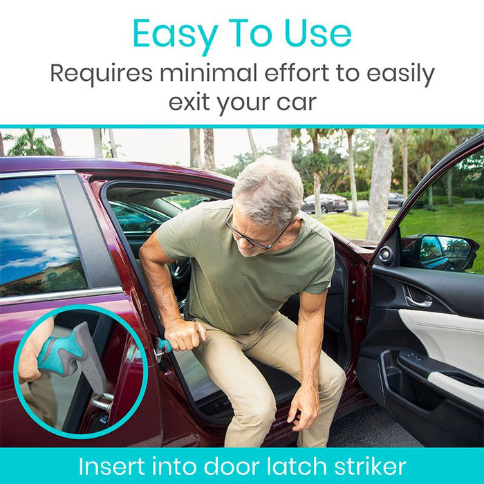 man using car assist in door latch striker