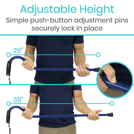 Adjustable Height Simple push-button adjustment pins securely lock in place