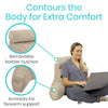 Contours the body for extra comfort. Removable bolster cushion. Armrests for forearm support