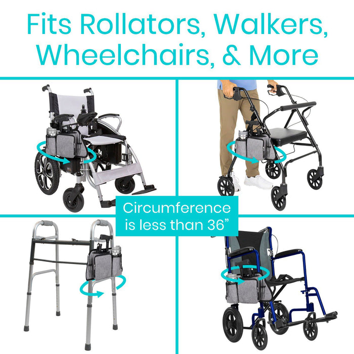 fits rollators, walkers, wheelchairs, and more