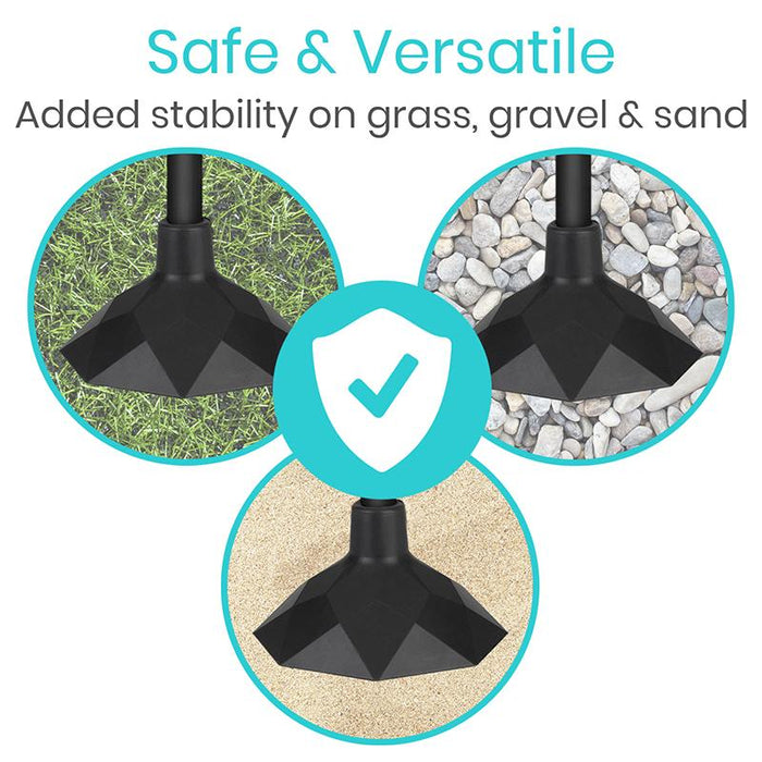 Safe & Versatile Added stability on grass, gravel & sand