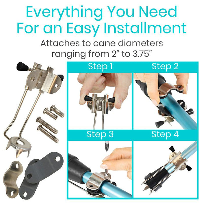 easy 4-step installment - attaches to cane diameters ranging from 2" to 3.75"