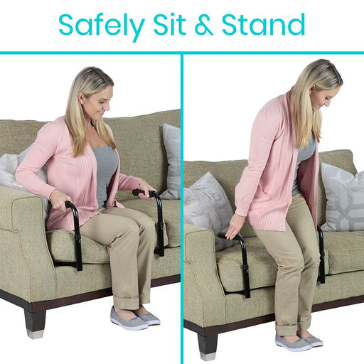 woman using stand assist to safely sit & stand