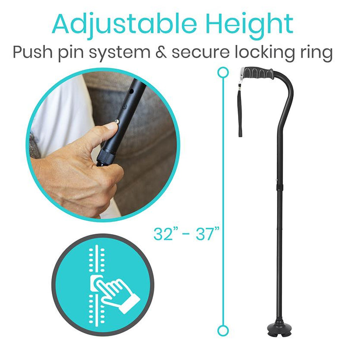 Adjustable height. Push pin system & secure locking ring