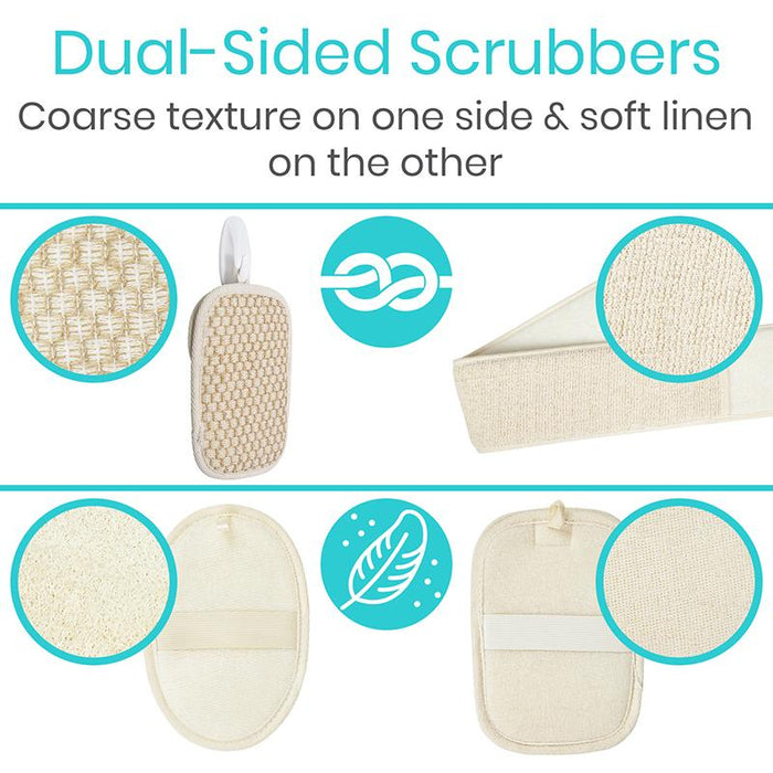 Dual-Sided Scrubbers Coarse texture on one side & soft linen on the other