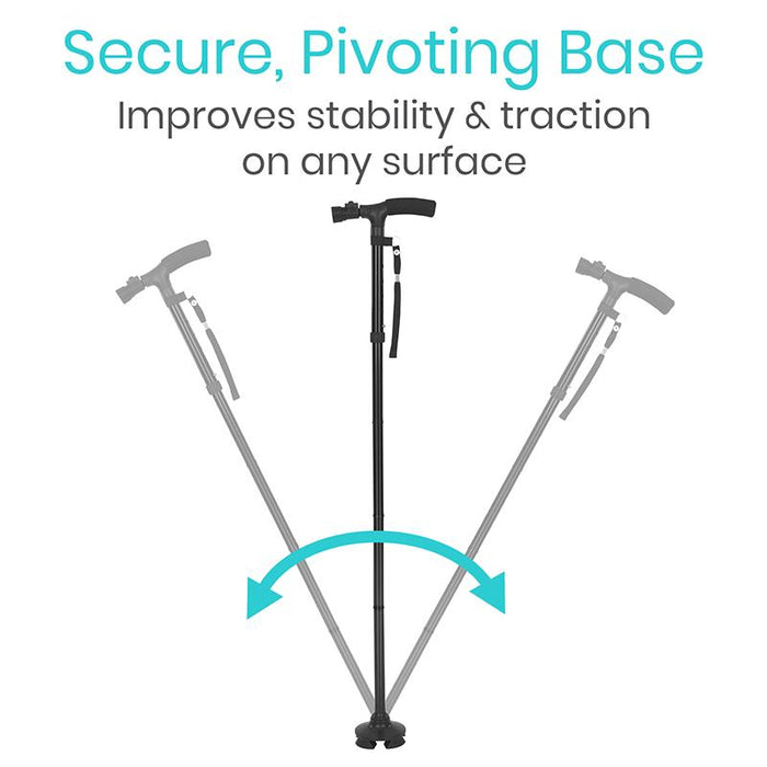 Secure, pivoting base. Improves stability & traction on any surface