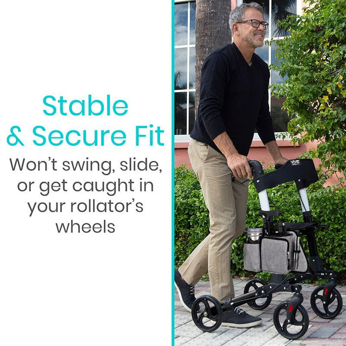 won't swing, slide or get caught in your rollator's wheels