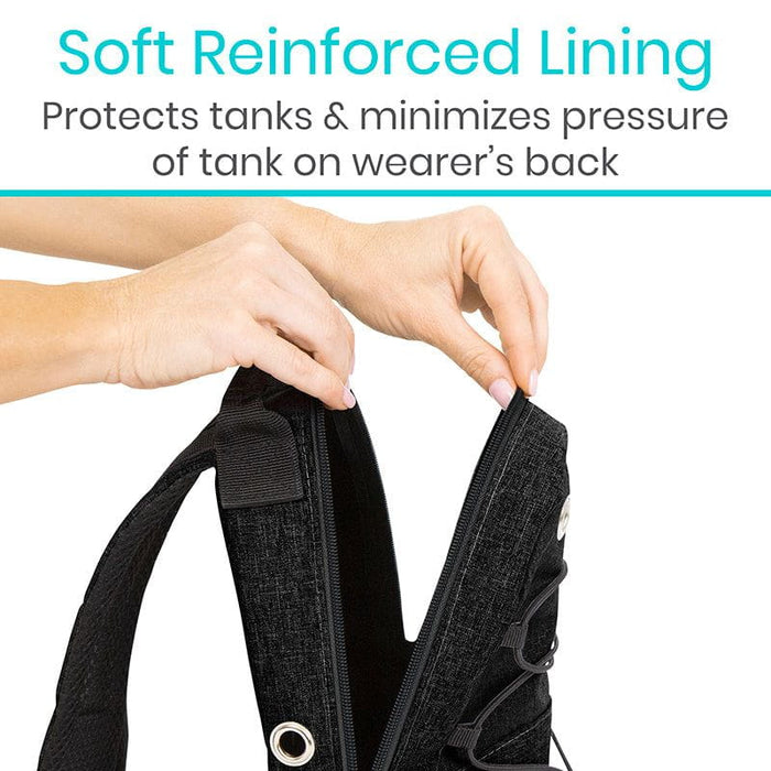 soft reinforced lining protects tanks & minimizes pressure of tank on wearer's back