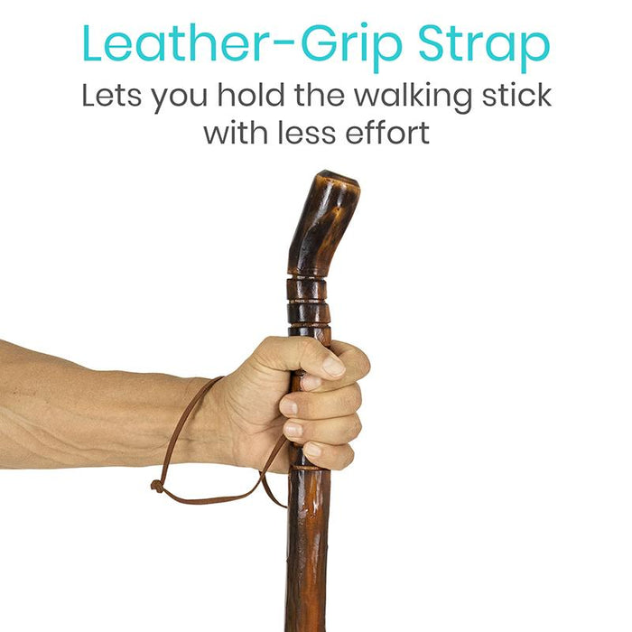 Leather-grip strap, lets you hold walking stick with less effort