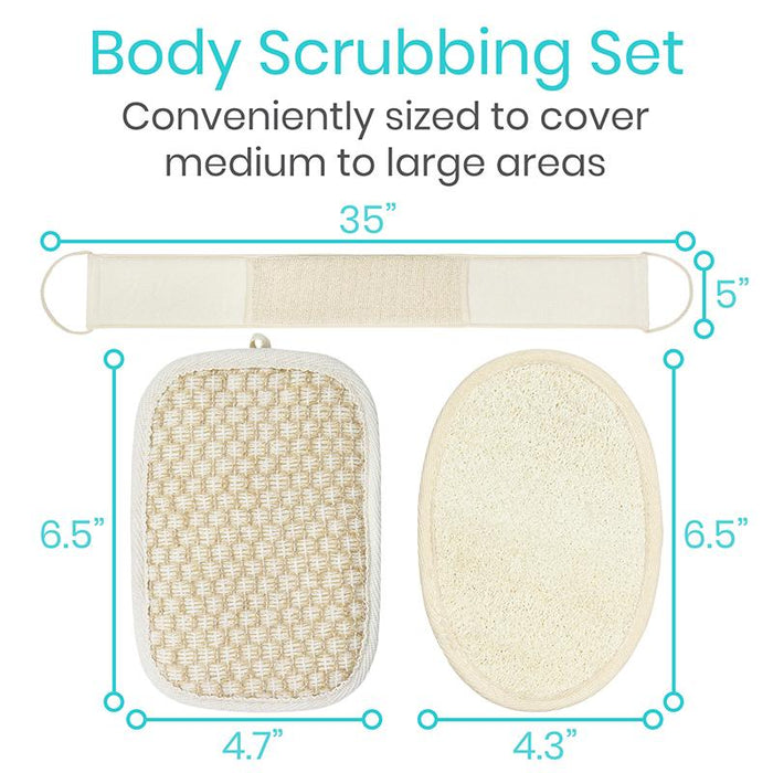 Body Scrubbing Set Conveniently sized to cover medium to large areas