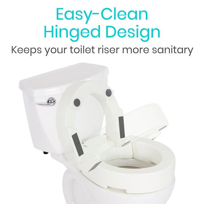 easy-clean hinged design keeps toilet riser more sanitary