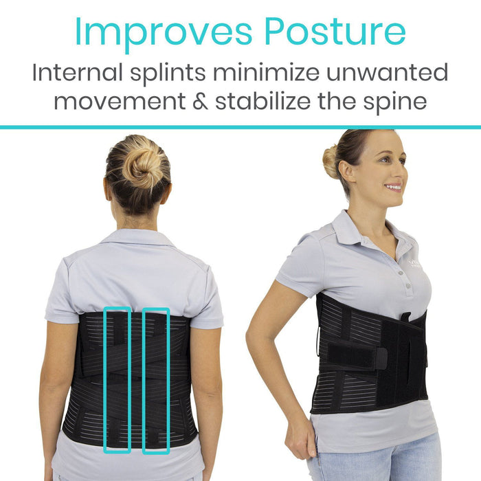 Improves posture, internal splints minimize unwanted movement and stabilize the spine