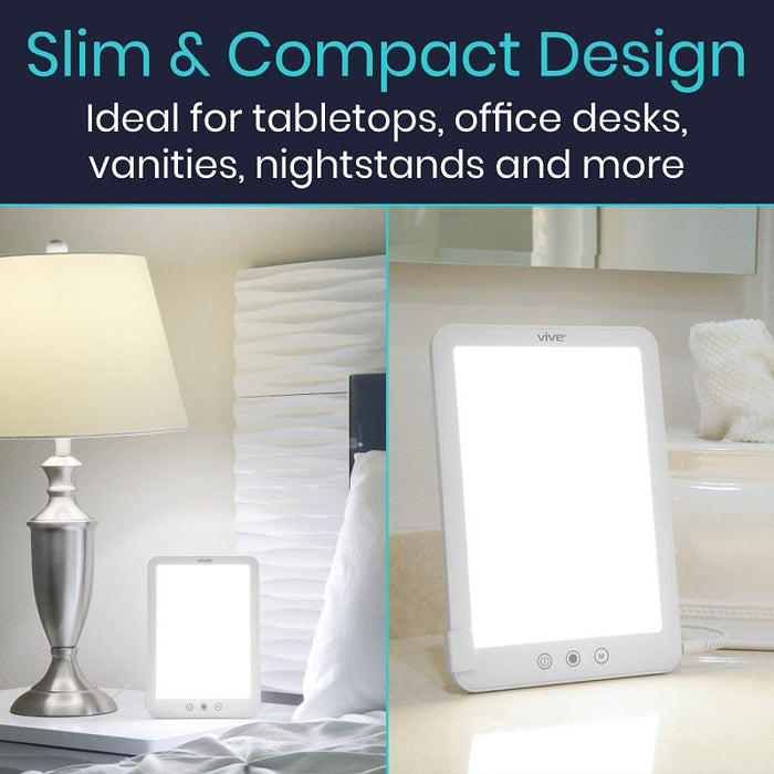 Slim & compact design. Ideal for tabletops, office desks, vanities, nightstands and more.