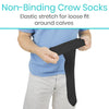 Non-Binding Crew Socks. Elastic stretcg for loose fit around calves