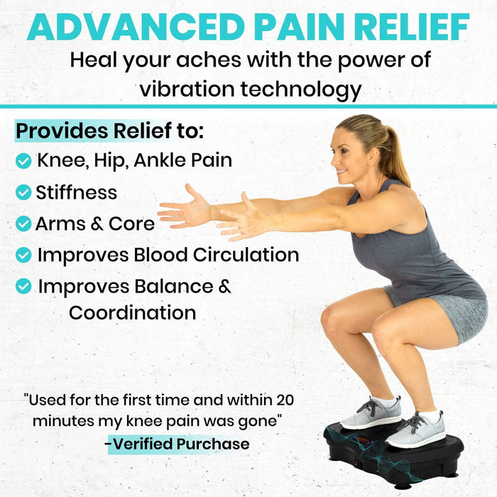 helps heals aches with power of vibration technology - relieve knee, hip, & ankle pain + stiffness, blood circulation, balance & coordination