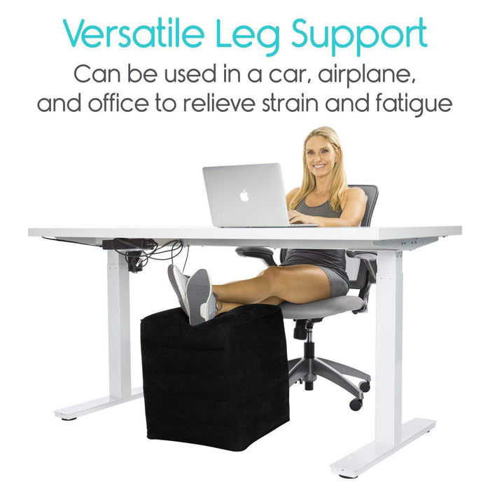 versatile leg support can be used in car, airplane and office to relieve strain and fatigue