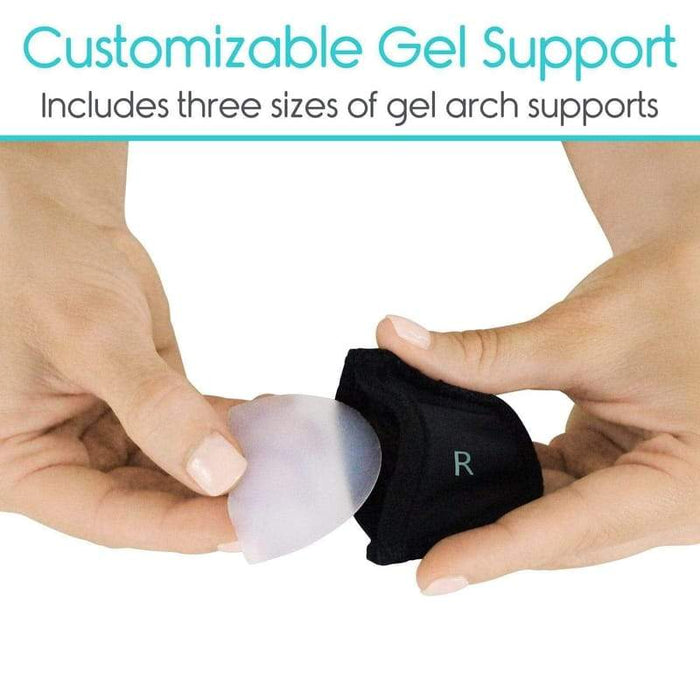 Customizable Gel Support. Includes three sizes of gel arch supports