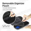 Removable organizer pouch. Includes three pockets and a pen holder.