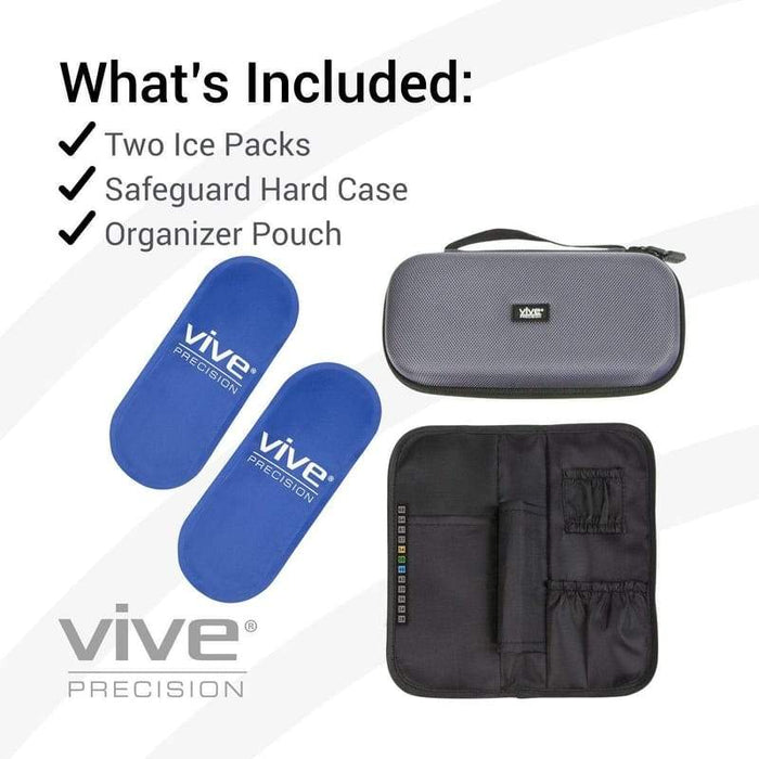 Includes: Two Ice Packs, Safeguard Hard Case, Organizer Pouch