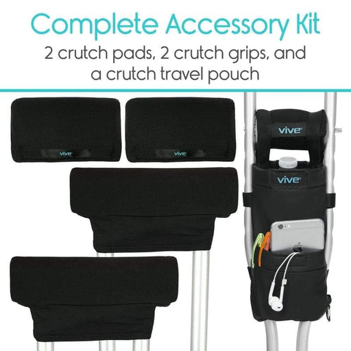 Complete Accessory Kit: 2 crutch pads, 2 crutch grips, and a crutch travel pouch