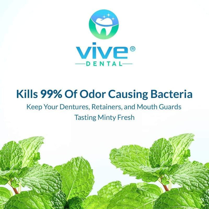 Kills 99% of odor causing bacteria. Keep your dentures, retainers, and mouth guards tasting minty fresh