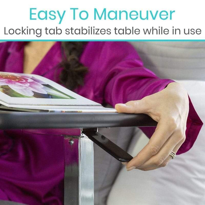 Easy To Maneuver Locking tab stabilizes table while in use