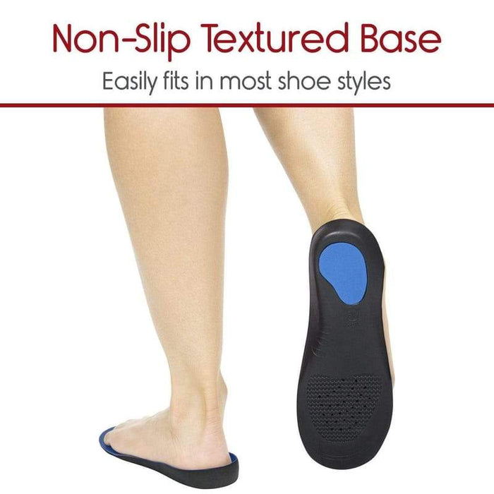 Non-Slip Textured Base, Easily fits in most shoe styles