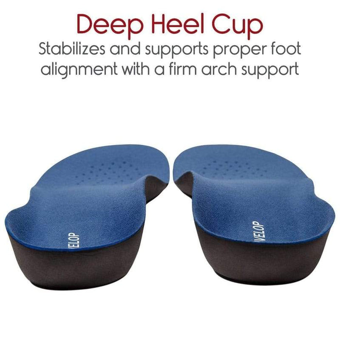 Deep Heel Cup Stabilizes and supports proper foot alignment with a firm arch support