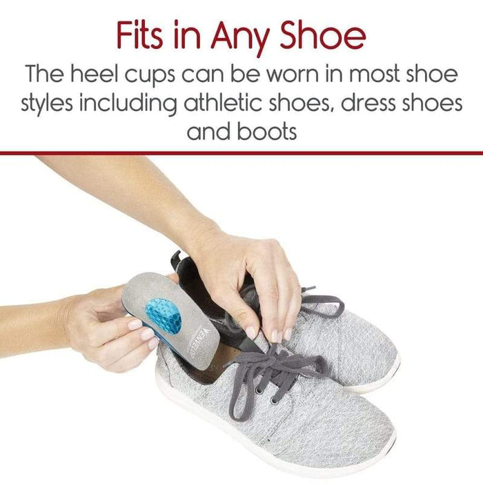 Fits in Any Shoe, The heel cups can be worn in most shoe styles including athletic shoes, dress shoes and boots