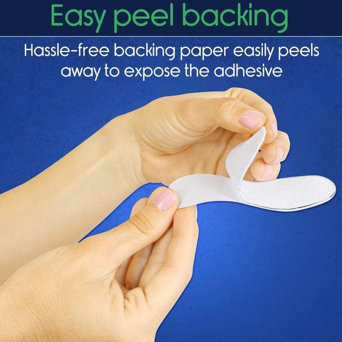 Easy peel backing. Hassle-free backing paper easily peels away to expose the adhesive