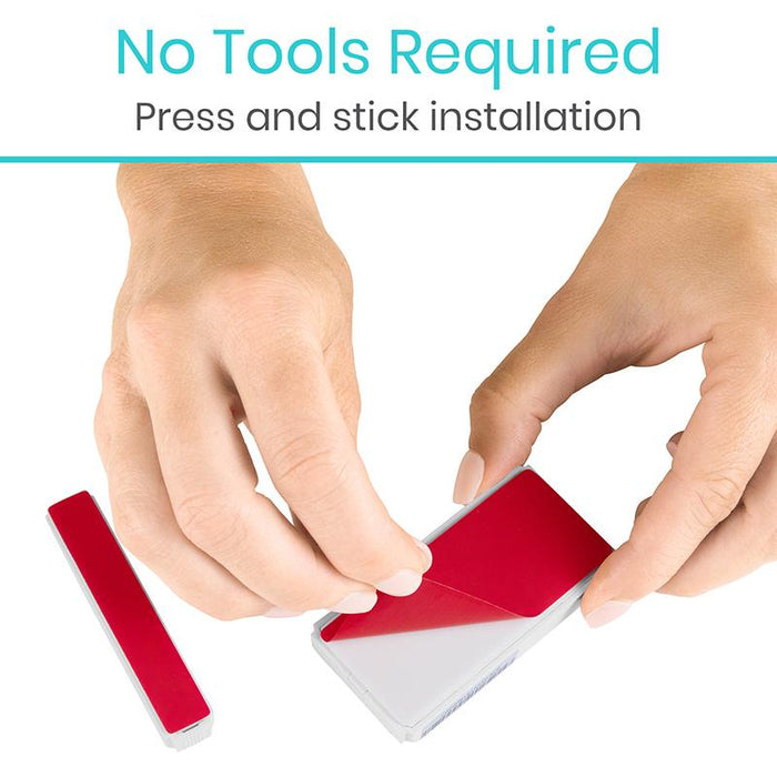 No Tools Required, press and stick installation