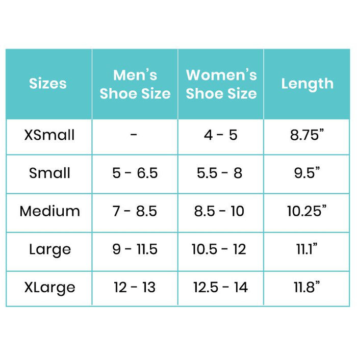 sizing chart (sizes XS - XL)