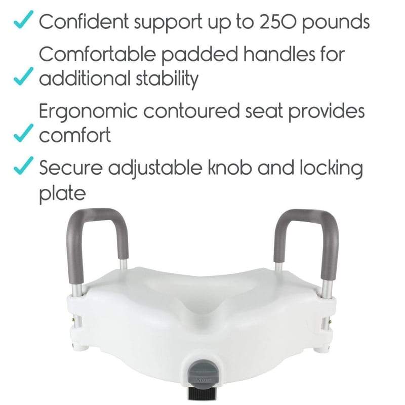Vive Raised Toilet Seat Riser with Handles - Grab Bar Seat for Seniors  (Easy Clean) - Options for Elongated & Standard Bowls - Elderly Handicap  Medical Hip Replacement Surgery Lift