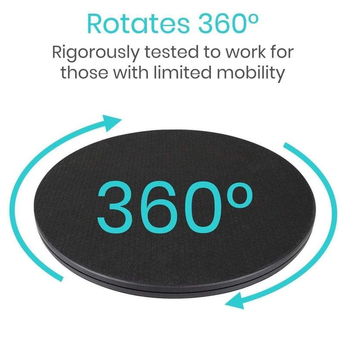 Rotates 360 degrees. Rigorously tested to work for those with limited mobility