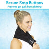 Secure snap buttons. Prevents gel pack from shifting