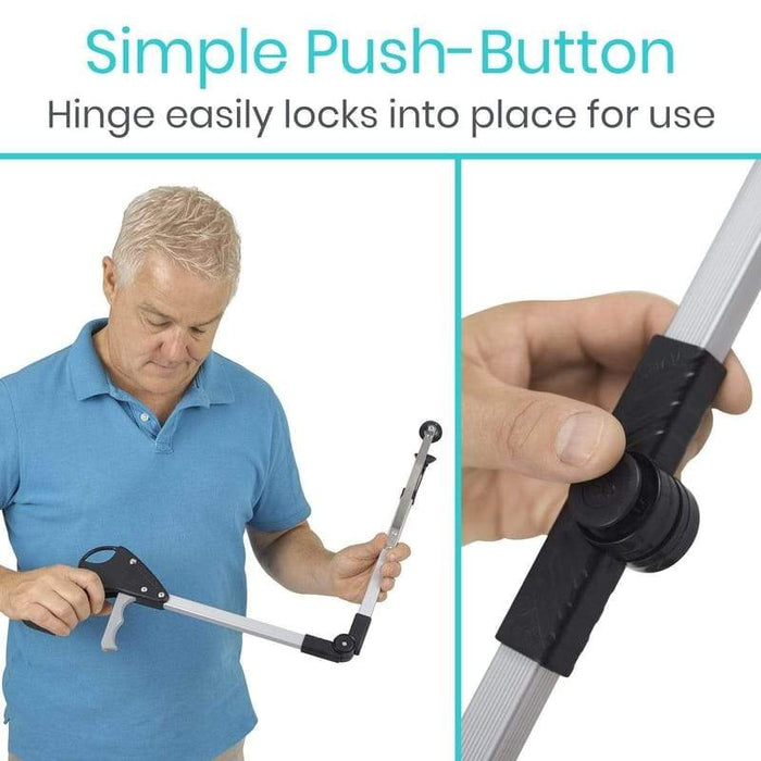 Simple Push-Button hinge easily locks into place for use