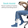 Sock Assist to put on socks or hosiery without bending down